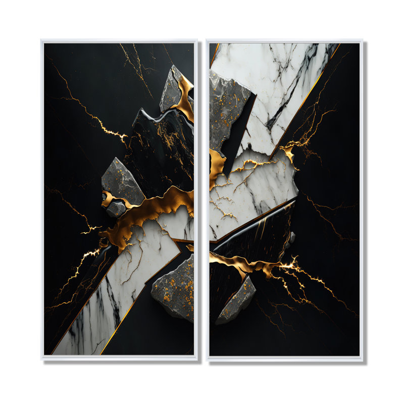 Géode abstraite noire III - impressions sur toile modernes noires, 40" H x 40" W, Impression encadrée flottante, White