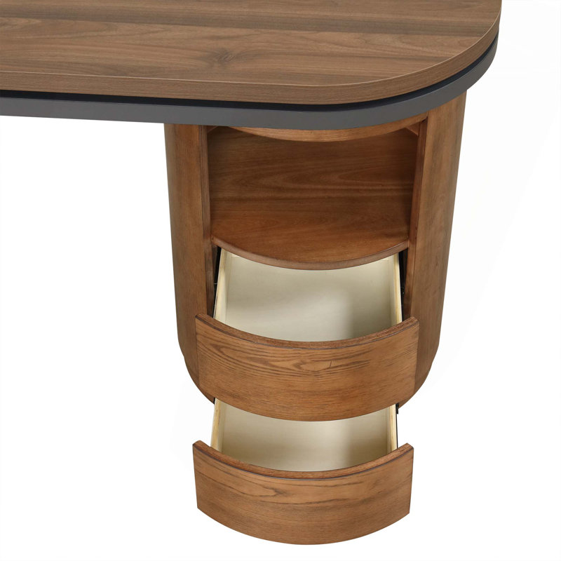Modern L-Shaped Desk with Drawers & Rotating Storage