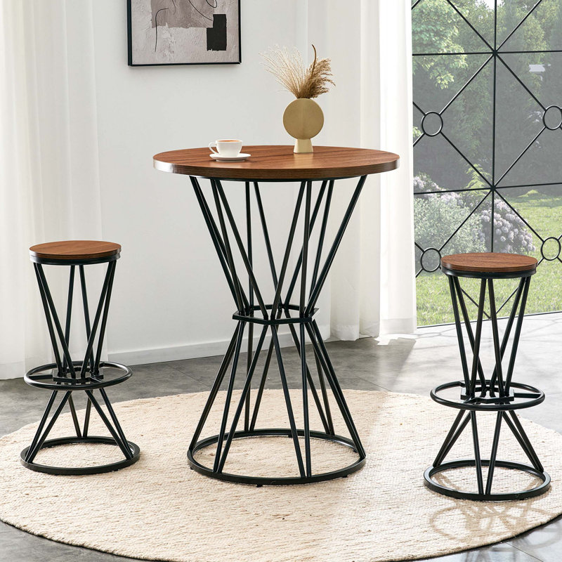 Ensemble de bar de style industriel avec plateau en grain de bois de noyer, Walnut;Black