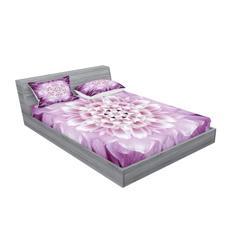 Ensemble de taie décorative à motif floral Ambesonne, violet et lilas pâle, Ensemble de draps pour lit très grand californien