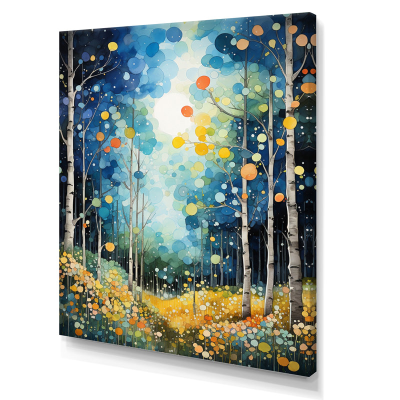 «Forest Silent Symphony Pointillism II», impressions murales florales, H 32 po x l 16 po x P 1 po, Toile tendue