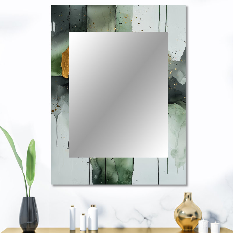Gold Green Ethereal Optical Currents III - Fauvism Large Wall Mirror, Modern Decorative Mirror, Printed Metal Art, 40" x 30"