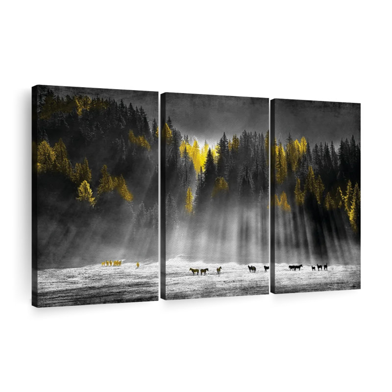 Forêts et forêts, ensemble de 3 reproductions sur toile de 3 pièces par L. C. Sutton, H 24 po x l 38 po x P 1,25 po