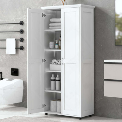 Armoire de rangement avec deux portes pour salle de bain, bureau, tablette réglable, panneau de fibres à densité moyenne