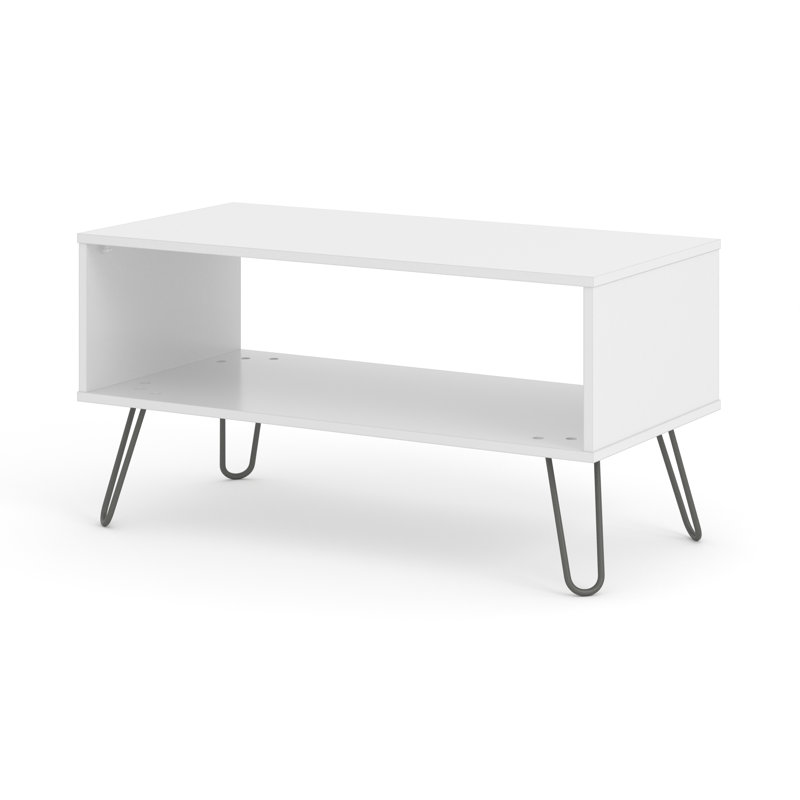 Dufresne Coffee Table with Open Storage Area industrial design with Metal Hairpin Design Legs, White