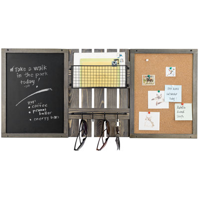 Wall Mail Organiser with Key Hooks and Chalkboard