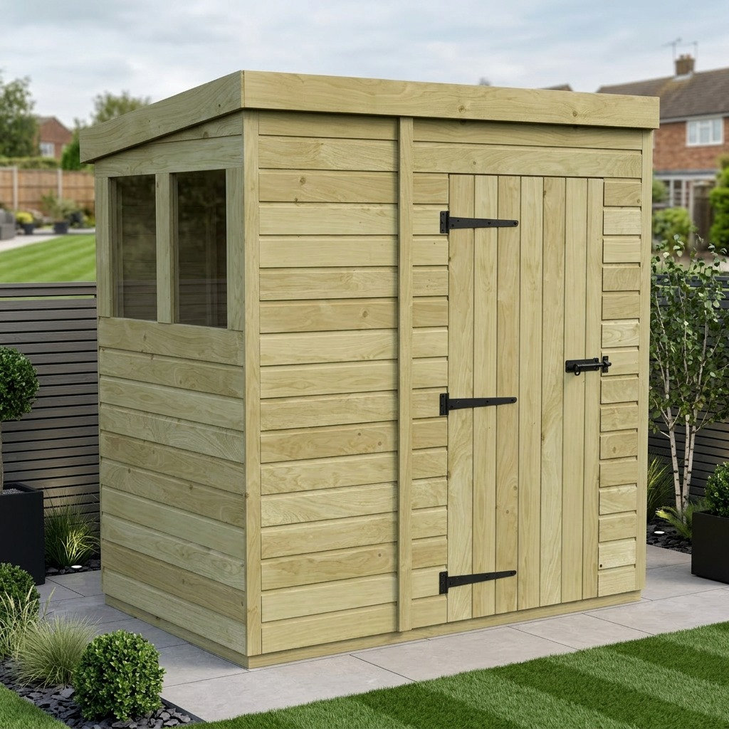 Total Sheds 5ft x 4ft Pent Garden Shed - Single Door - With Windows - Pressure Treated Timber - UK Manufactured