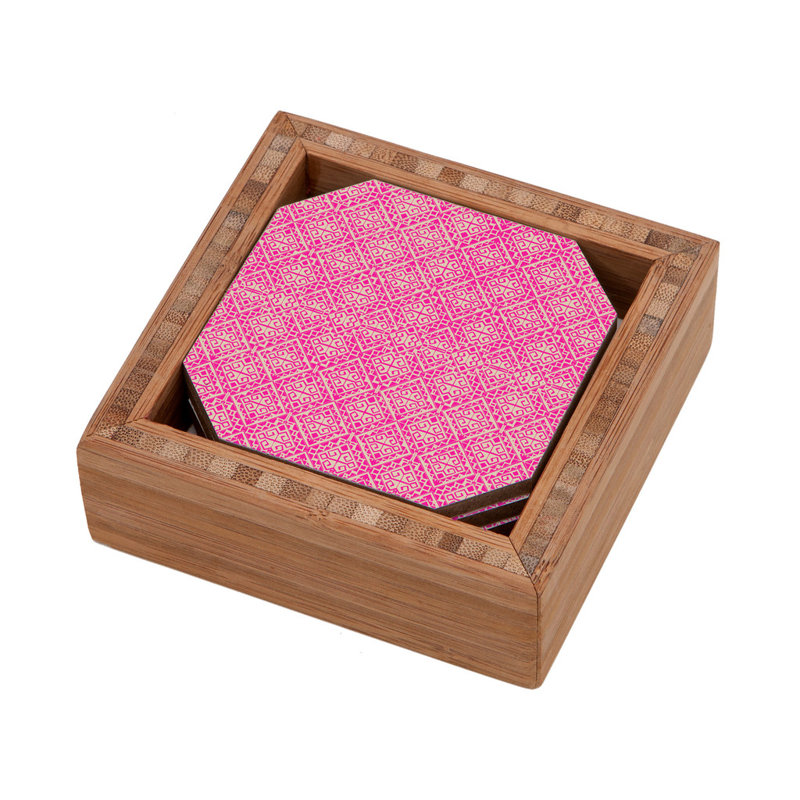 Giffin Wood Square 4 Piece Coaster Set, Pink