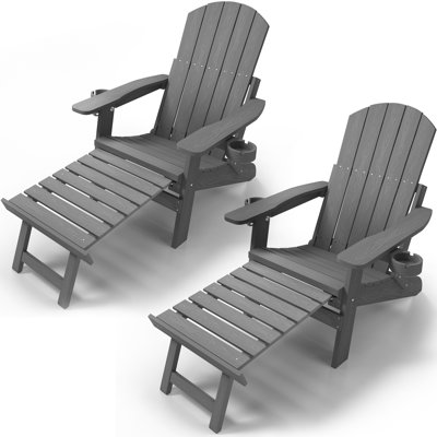 Adirondack Chair With Retractable Ottoman Folding Adirondack Chairs Adjustable Backrest With Footrest Fire Pit Chairs （Set Of 2）
