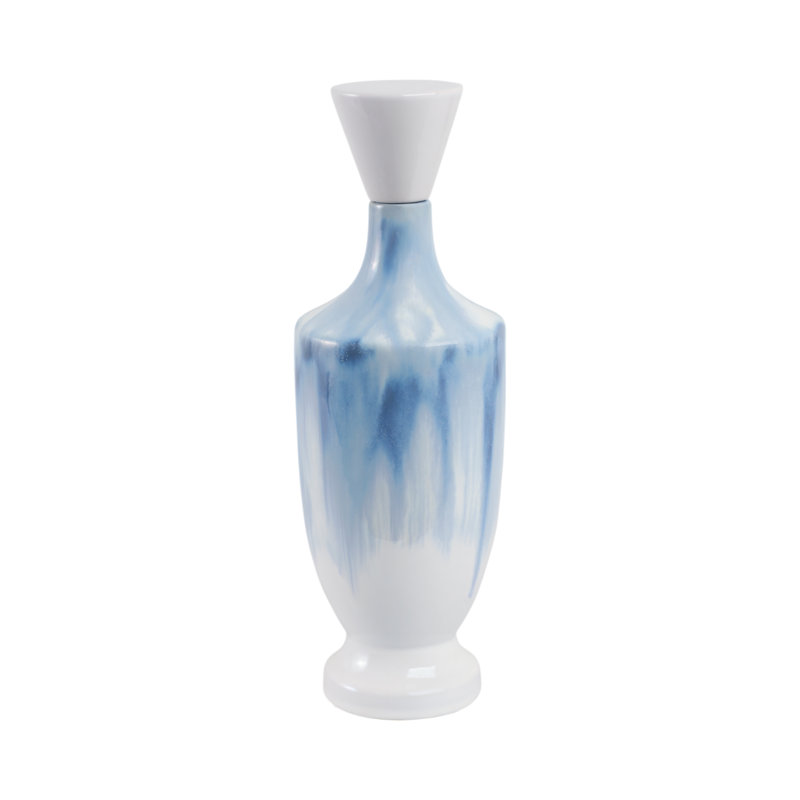 Pot haut en céramique avec couvercle Coastal Capri, Bleu, Hauteur totale - 16 po