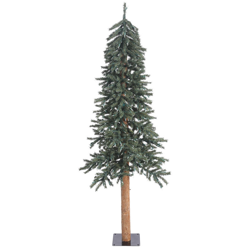 Arbre de Noël artificiel pin vert 6 pi avec tronc d'écorce et support en métal Natural Bark Alpine