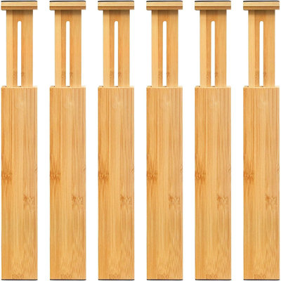 6-Pack Adjustable Bamboo Drawer Dividers