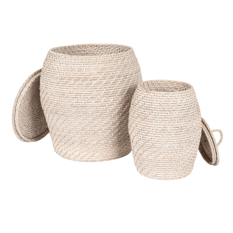 Hand Woven Rattan Decorative Basket, White Washed