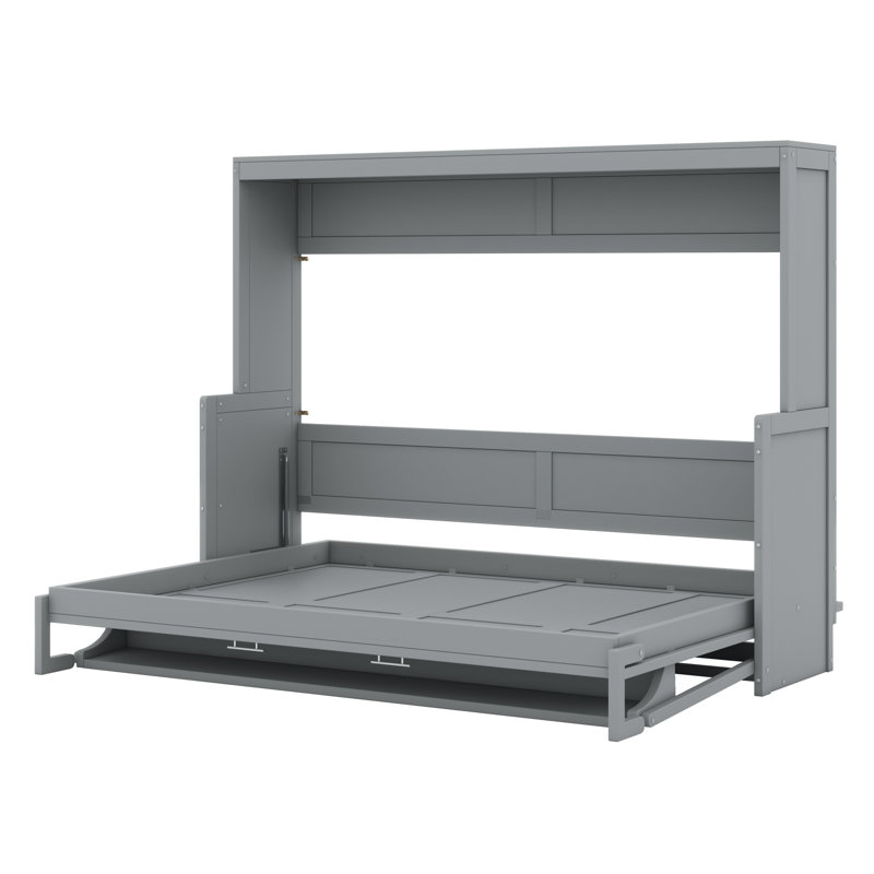 Lit escamotable avec élévateur hydraulique et bureau, Gris, Lit double