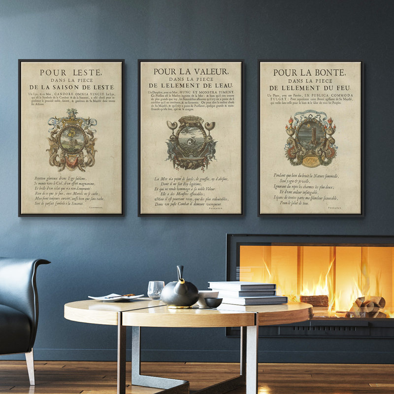 Ex-libris embelli - ensemble de 3 cadres flottants sur toile, H 27 po x l 54 po, Cadre noir