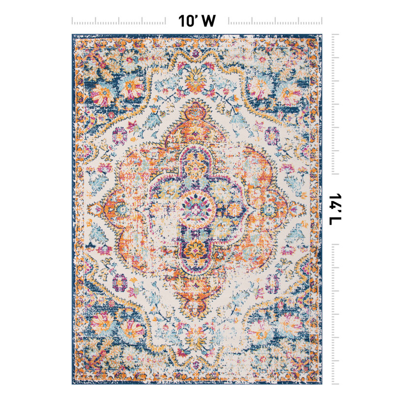 Beverly Oriental Orange/Blue/Cream Area Rug, Rectangle 10' x 14'