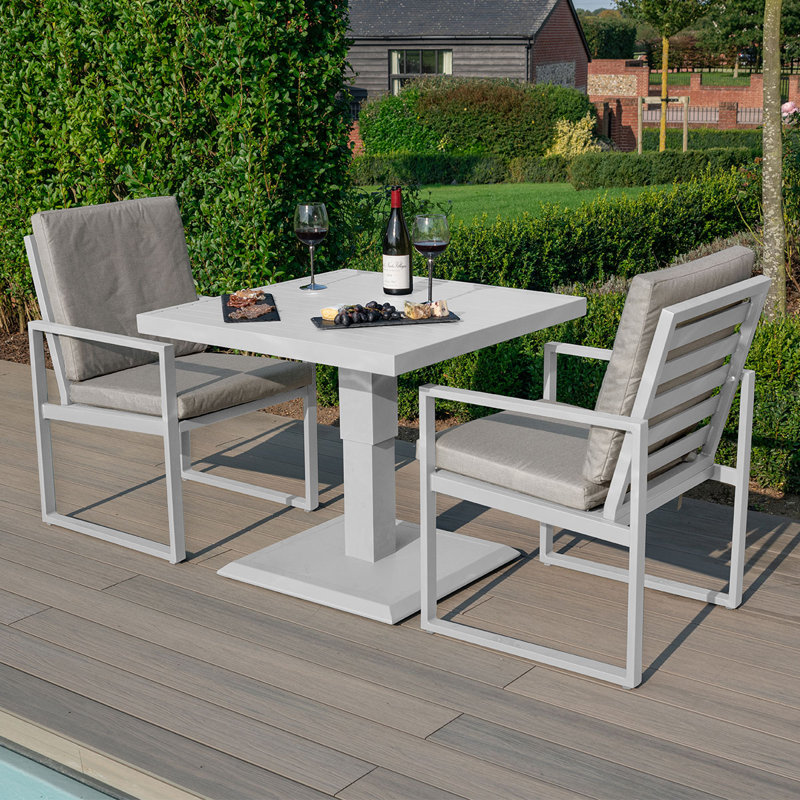 Hagay 3 Piece Aluminium Bistro Set - with Rising Table - White, White, Light Grey
