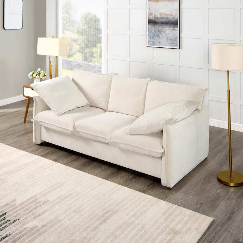 Canapé Mid-Century 3 places pour le salon, 100 % polyester beige