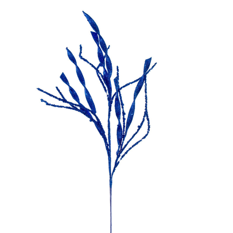 Vickerman 34" Wavy and Spiral Glitter Spray Faux Floral Arrangement, Blue