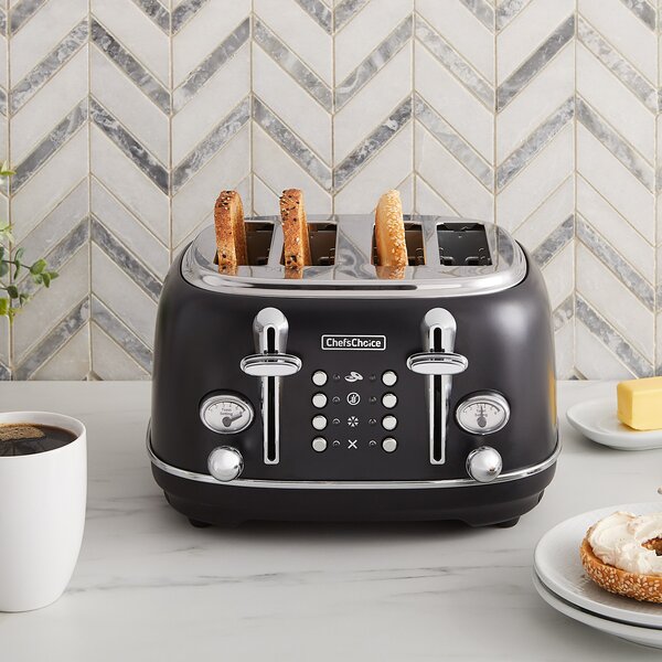 The Chef'sChoice Gourmezza 4 Slice Toaster steps up your style in the  kitchen with a matte black finished body and chrome accents. The premium  stainless steel of this toaster not only delivers