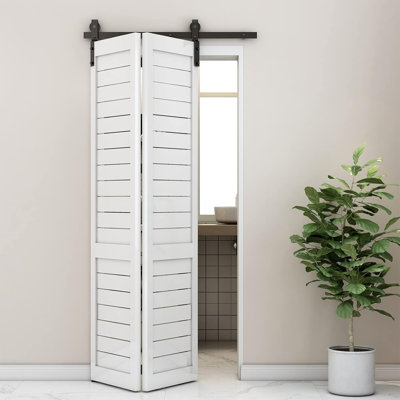 Ensemble de quincaillerie de porte de grange bi-pliante pour 2 portes de placard coulissantes (portes non incluses)