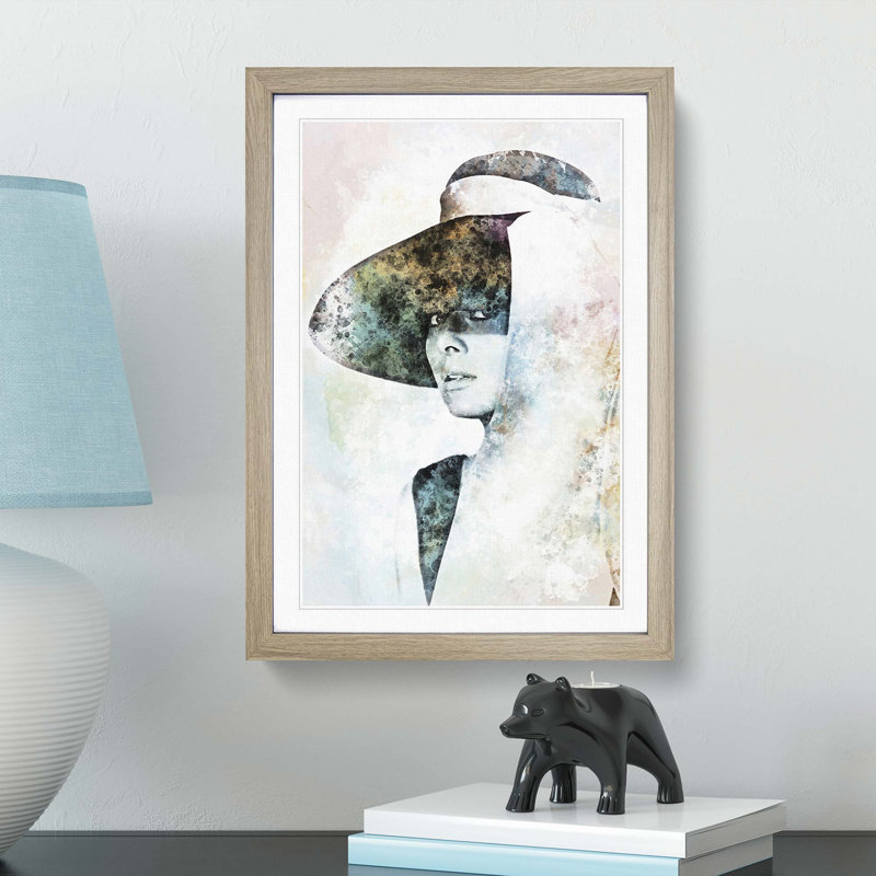 Audrey Hepburn Portrait in Abstract - Picture Frame Painting Print, 36cm H x 27cm W x 2cm D, Oak Framed