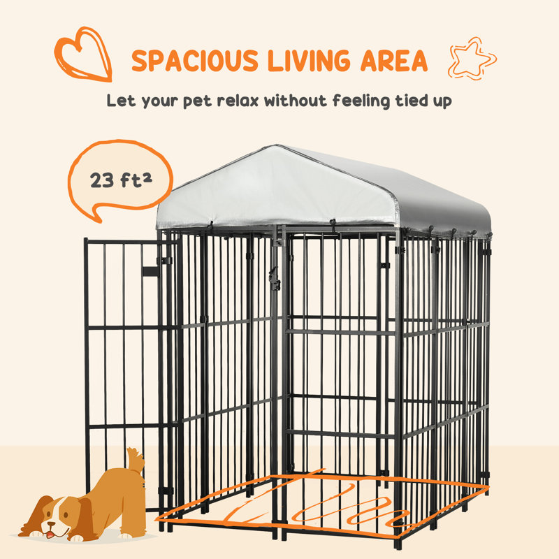 PawHut Black Heavy-Duty Metal Outdoor Dog Playpen with Cover