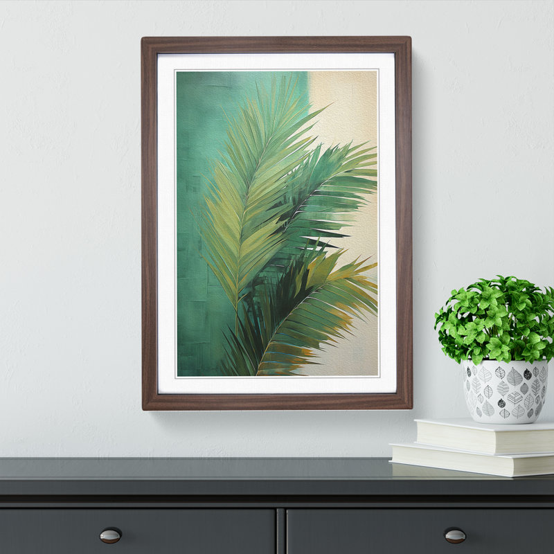Palm Leaf Gestural 1 Piece Single Picture Frame Wall Art, 46cm H x 34cm W x 2" D, Walnut Framed