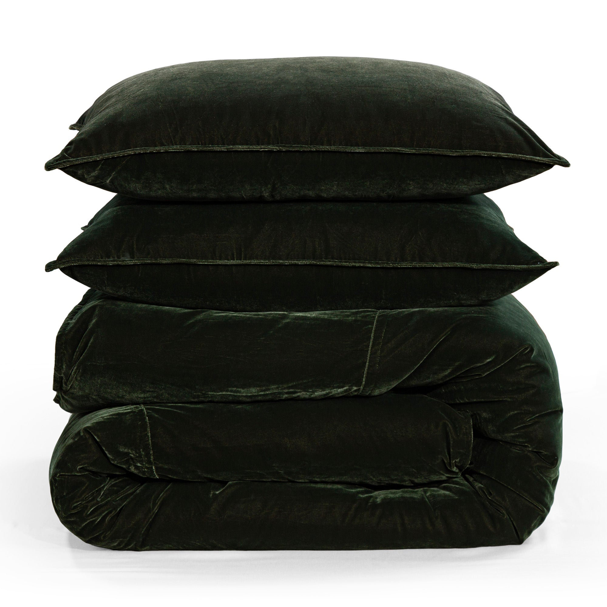 Estelle Velvet Soft Plush Classic Modern Chic Casual Comforter Set, King Comforter + 2 King Shams, Forest Green