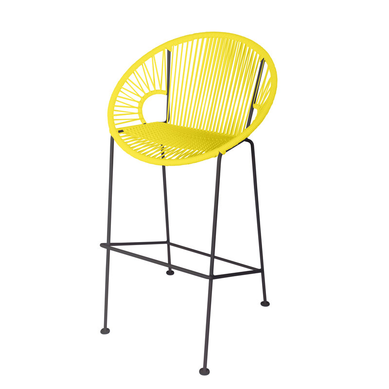Alaena Puerto Indoor/Outdoor Handmade Bar Height Stool, Black, Yellow