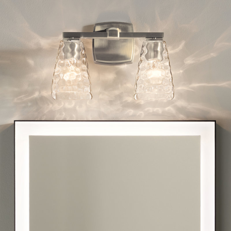 14.25" 2-Light Vanity Light with Water Glass, Clear, Brushed Nickel