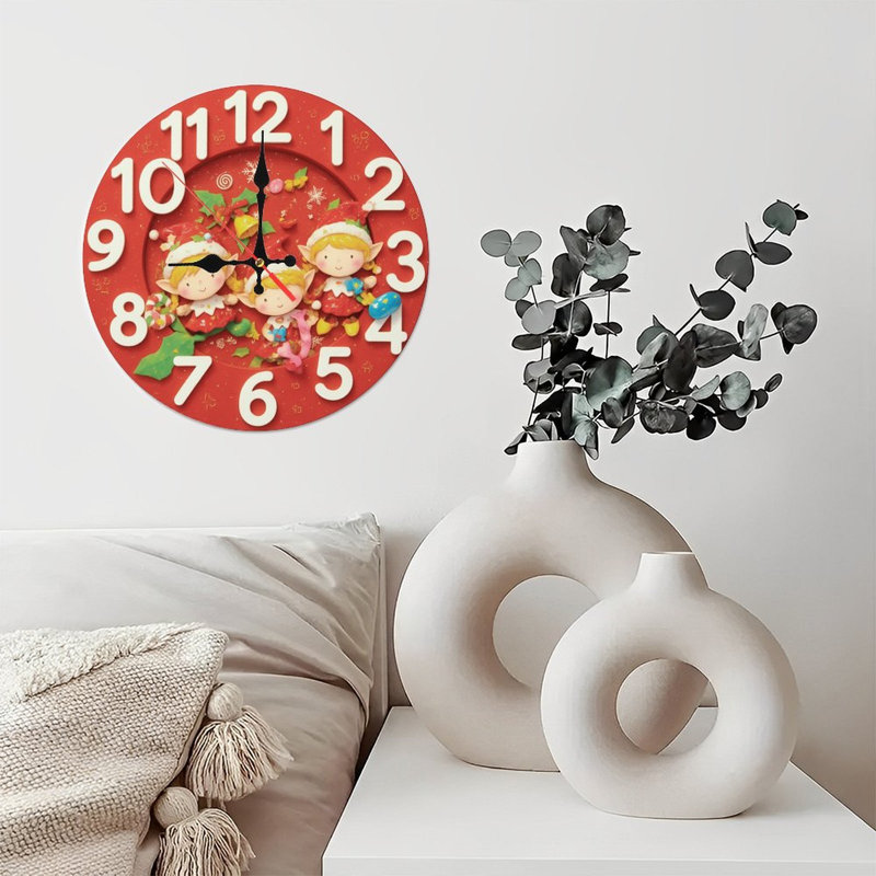 Horloge de Noël-Face-Avec-Elfes