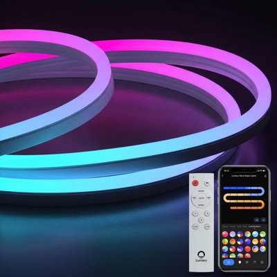 Cordon lumineux au néon intelligent de 16,4 pi Lumary pour l'extérieur, corde flexible à changement de couleur RVBAICW imperméable IP65 pour le sentier, mode scène bricolage, RVB et blanc chaud et blanc froid avec Alexa Google