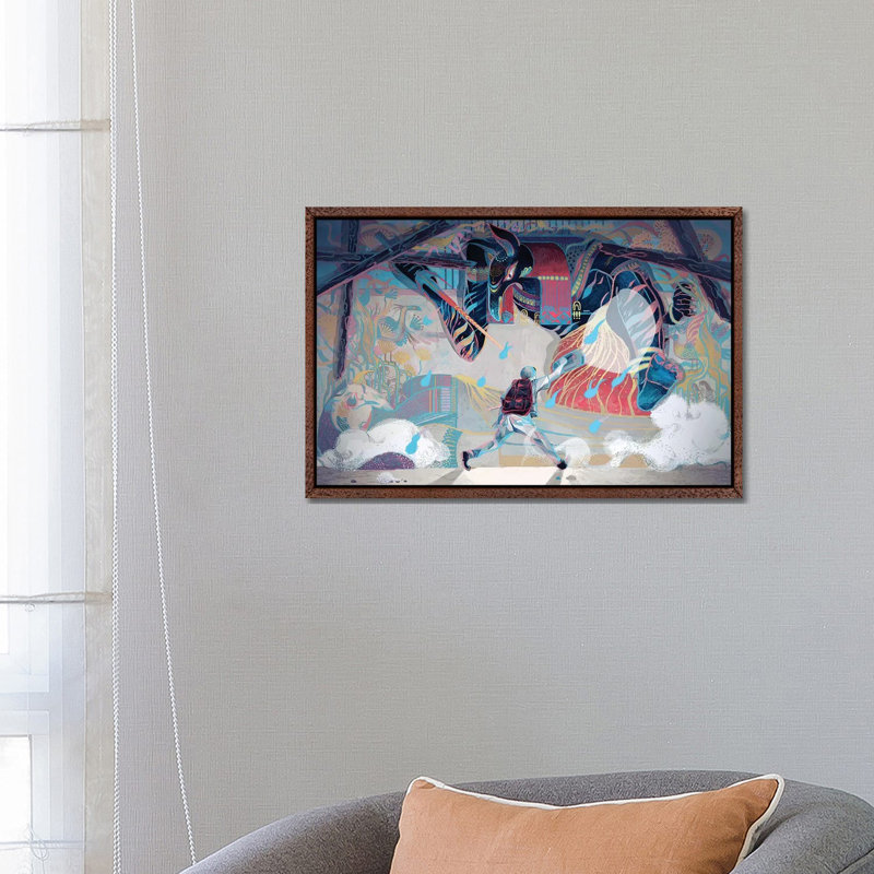 The Loneliest Whale In The World VII by Sija Hong - Painting on Canvas, 66.04 cm H x 45.72 cm W, Classic Brown Wood Framed