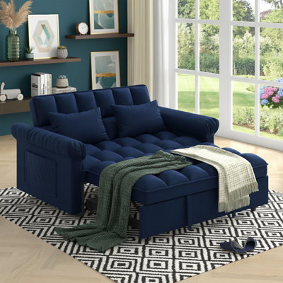   55" Wide Convertible Loveseat Sofa Bed with Pull-Out Twin Sleeper and 3-Position Backrest
