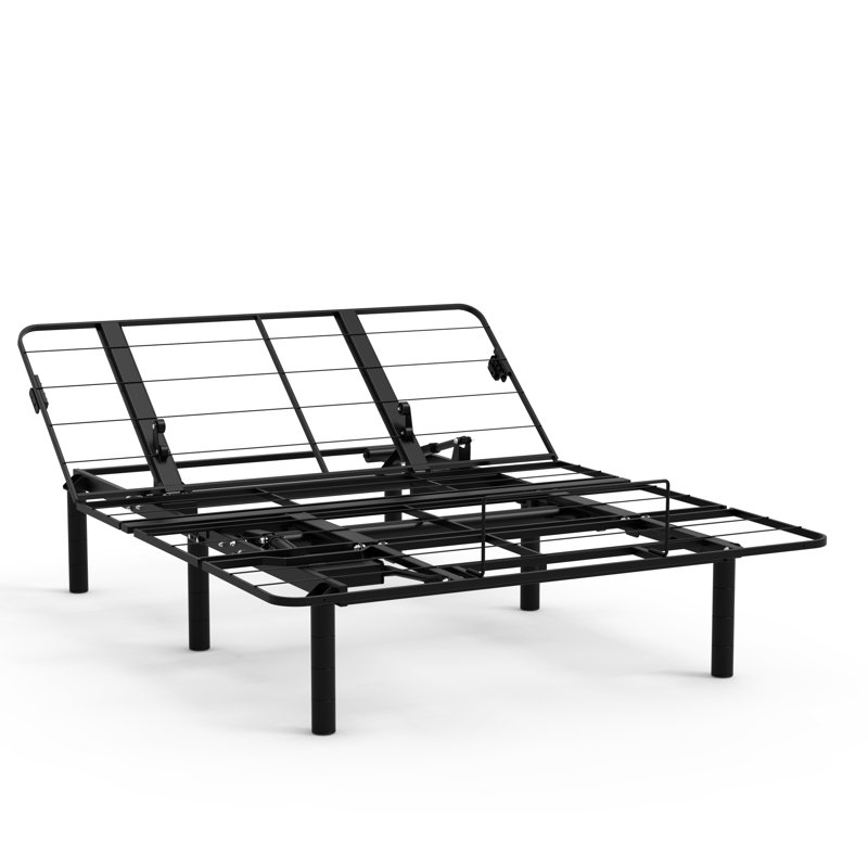 Structure de lit grand noir ajustable, capacité zéro, capacité de 750 lb, deux ports, pliable pour une base de lit en métal et compacte