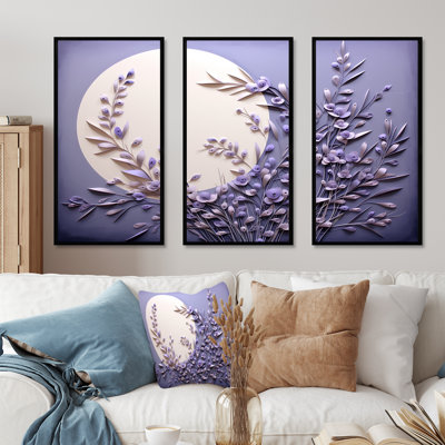Lavande Luminescence Moon Stilness - Ensemble de décoration murale lune