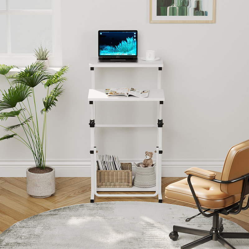 Lugos Adjustable Height Steel Computer Desk, White