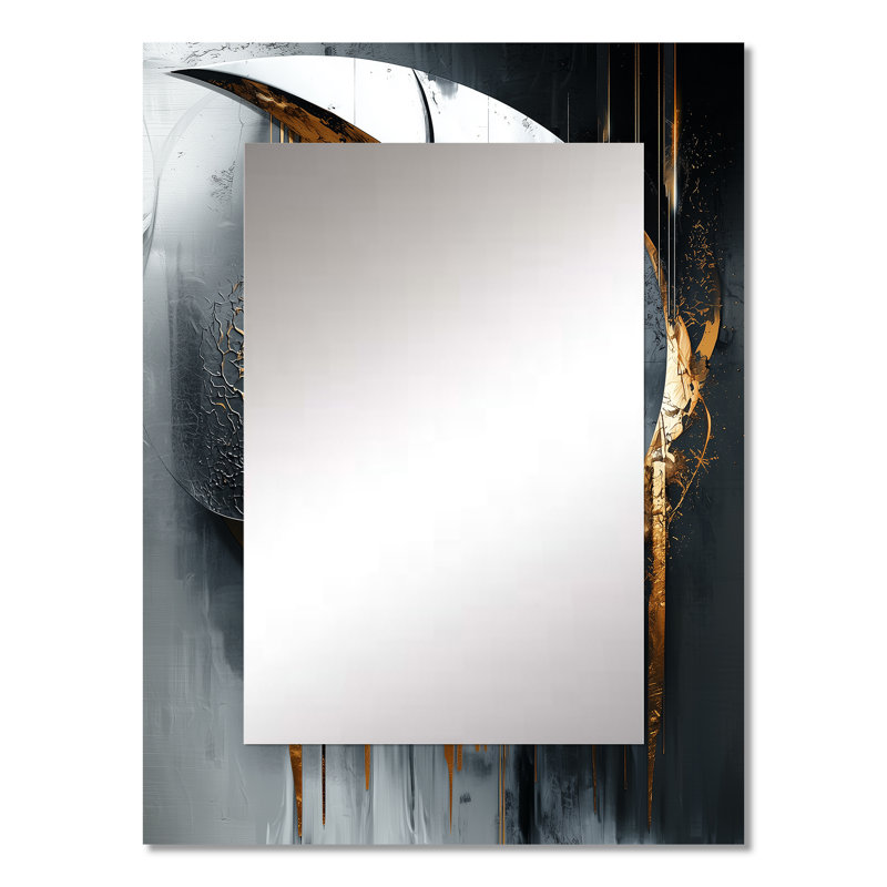 Black And Gold Abstract Shapes And Lines II - Abstract Shapes Unique Wall Mirror Decor, Modern Large Mirror, Printed Metal Art