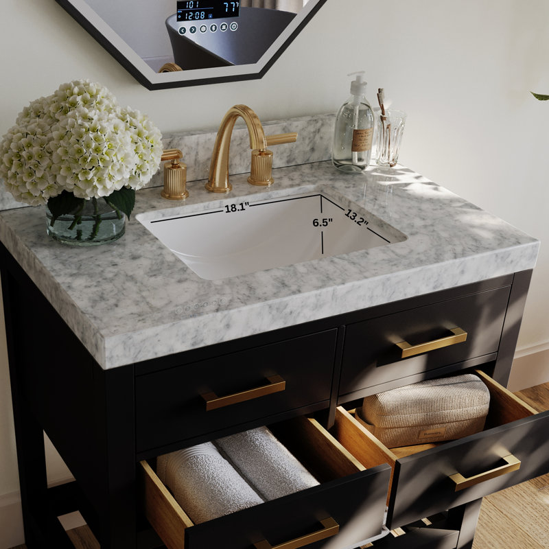 Ensemble de meuble-lavabo simple 36 po Carrie, Onyx noir | Or brossé