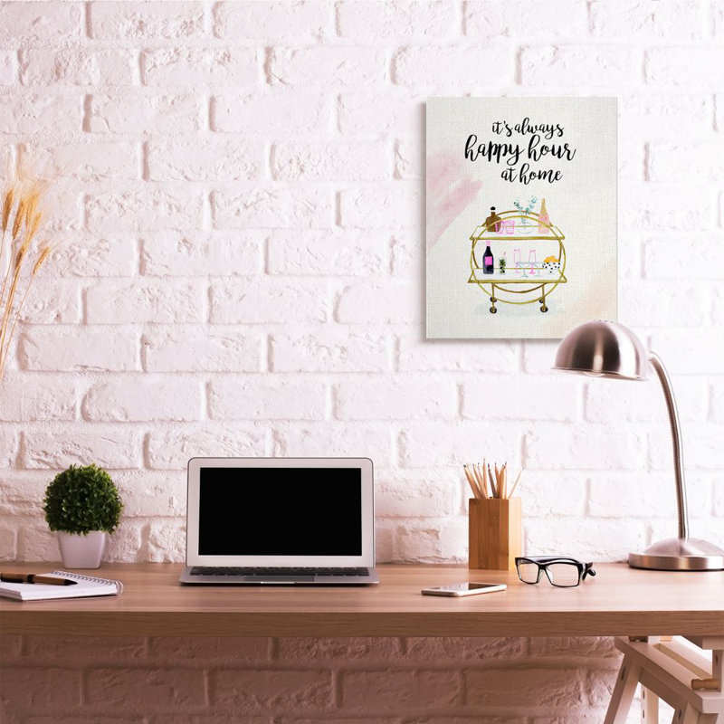 «Happy Hour Text Tray Drinks Watercolor Glam Expression» par Victoria Borges - impression d'art graphique, H 30 po x l 24 po
