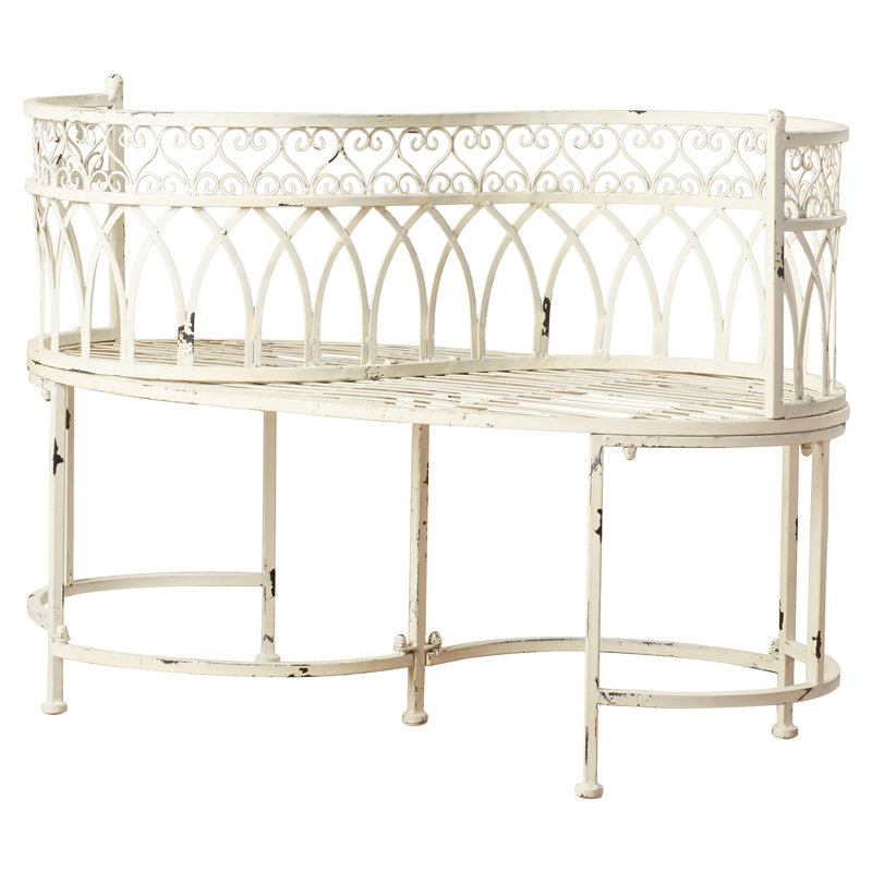 Antique White Victorian Heart-Shaped Kissing Bench