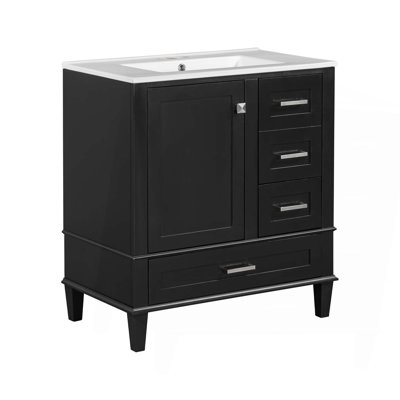 30" Bathroom Vanity , Modern Bathroom Cabinet with Sink Combo Set, Bathroom Storage Cabinet with a Soft Closing Door and 3 Drawers, Solid Wood Frame