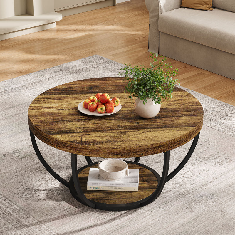 Maissane Floor Shelf Coffee Table with Storage, Brown/Black