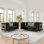 Ensemble de canapé en velours de luxe 2 pièces avec garnitures en acier inoxydable doré et texture brodée, canapé victorien moderne de 89 pouces à 3 places et 69 pouces pour causeuse, noir