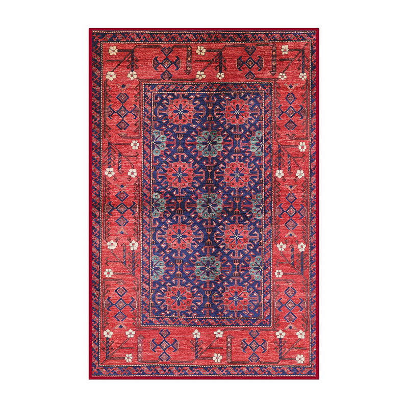 Tapis géométrique rouge / bleu, Rectangle 3 pi x 5 pi