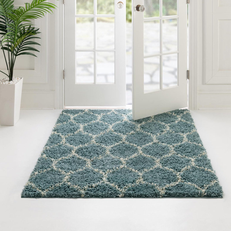 Red Barrel Studio® Ruby Trellis Shag Rug Light Blue, Square 3'3"
