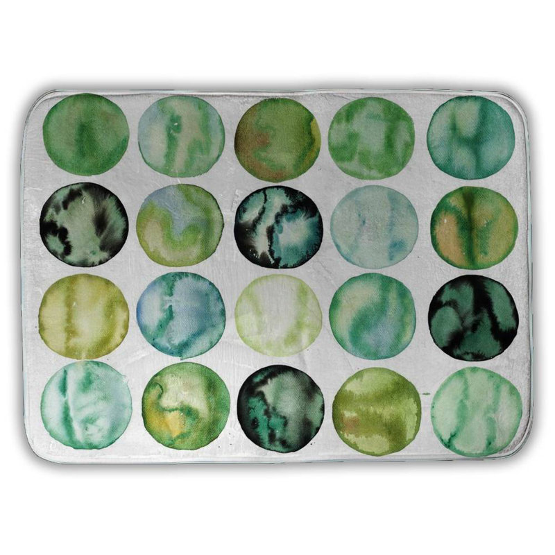 Green circles Bath Mat with Non-Slip Backing - Quick Dry Memory Foam Bathroom Rug - Absorbent - Modern Plush Spa-Style - Machine Washable