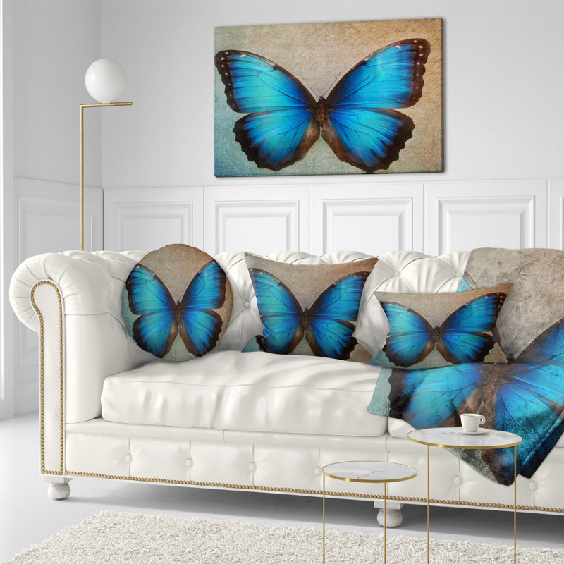 Coussin de papillon floral, 18 po x 18 po, Coussin décoratif
