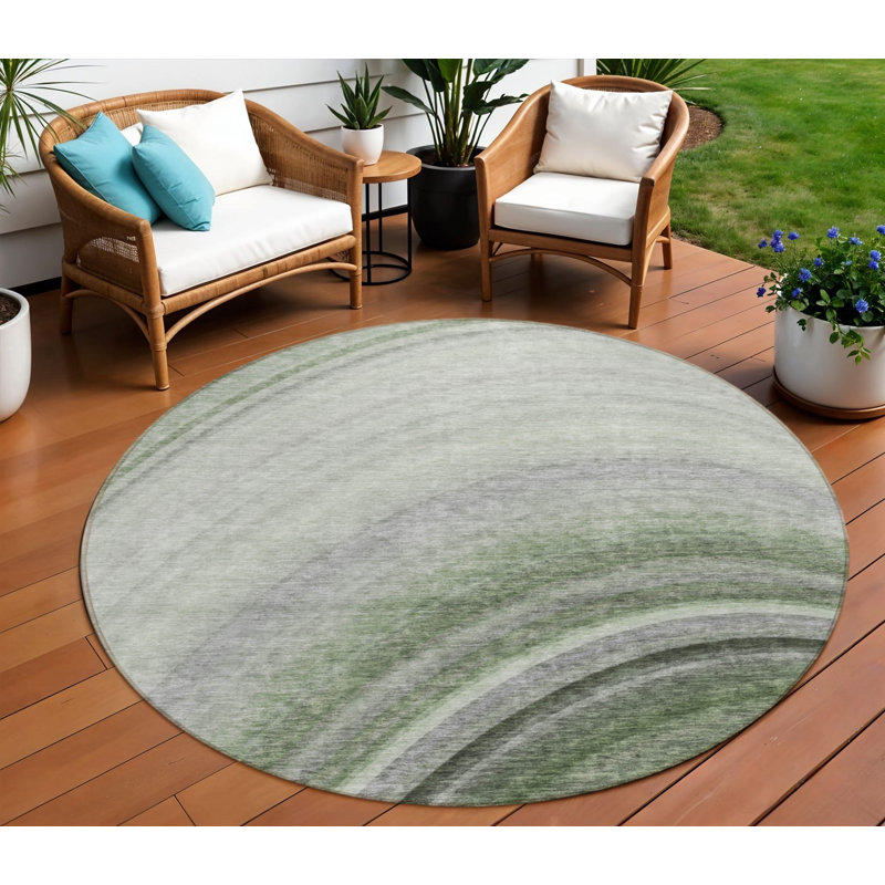Tapis d'intérieur rond lavable abstrait vert artichaut 8 'vert et émeraude